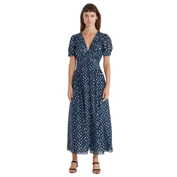 Tanya Taylor Alfonsa Short Sleeve Navy Midi Dress Size 4 NWT $695 - Picture 2 of 9